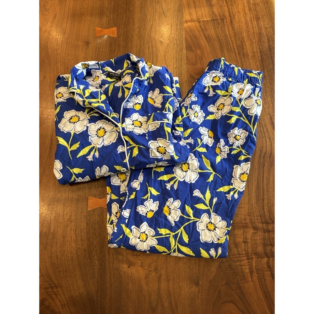 Kate Spade New York Blue Daisy Floral Pajama Set Long Sleeve Pants Womens Medium